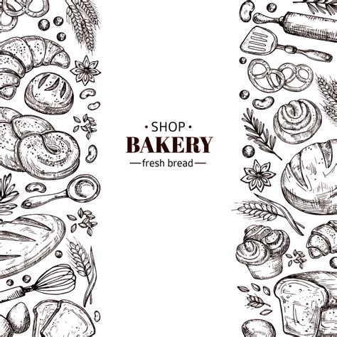 Bakery Vector Retro Background With Hand Drawn Doodle Bread Template Download on Pngtree