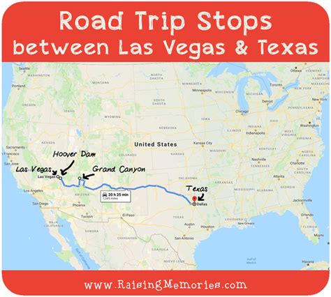 the road trip stops between las vegas and texas with an image of a map ...