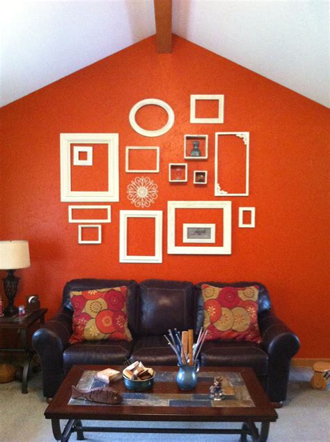 My living room wall inspired by Pinterest. Burnt orange wall. Did this to one wall in our liv ...