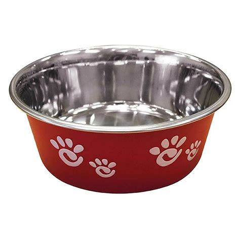 Pawprint Dog Bowls Stainless Steel Pet Dishes Choose Red Black or Silver & Size (Red - 16oz ...