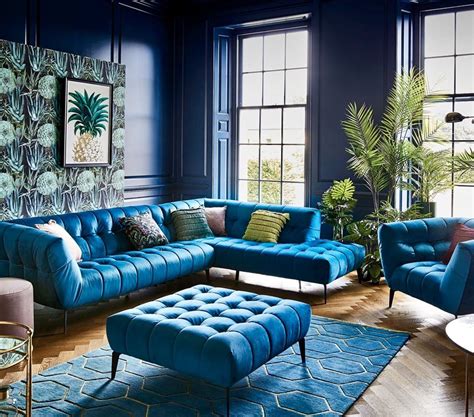 Art Deco Eclectic colorful teal living room decor with tufted sofa | Teal living room furniture ...