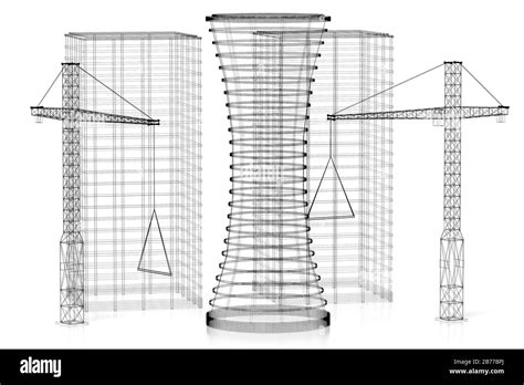 3D construction site, office buildings - wireframe Stock Photo - Alamy
