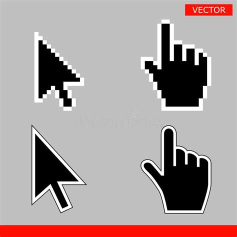 White and Black Arrow Cursors and Hand Cursors Icons Stock Vector ...