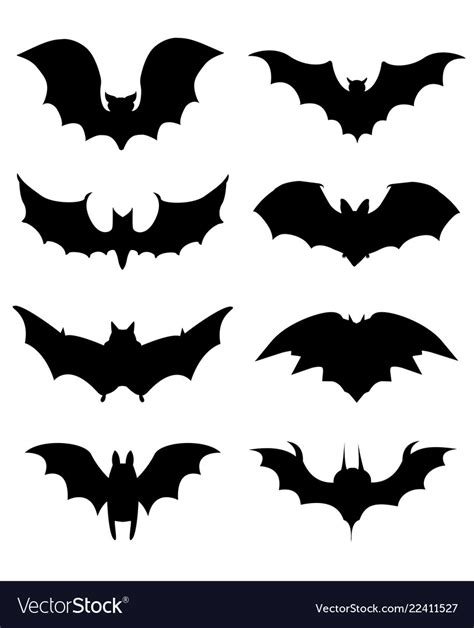 Halloween icons set of bats in black Royalty Free Vector