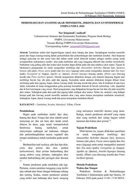 Morfologi DAN Anatomi AKAR Monokotil jurnal isti - 20 Februari 2020 Samarinda, Indonesia ...