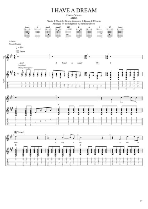 I Have a Dream Tab by ABBA (Guitar Pro) - Guitar & Vocals | mySongBook