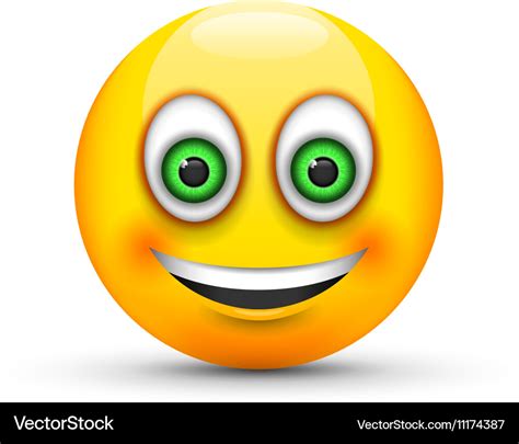 Smiling emoji big realistic green eyes Royalty Free Vector