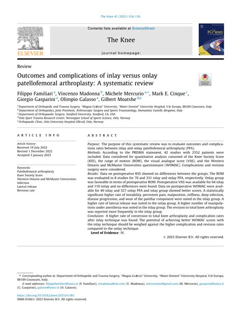 (PDF) Outcomes and complications of inlay versus onlay patellofemoral arthroplasty: A systematic ...