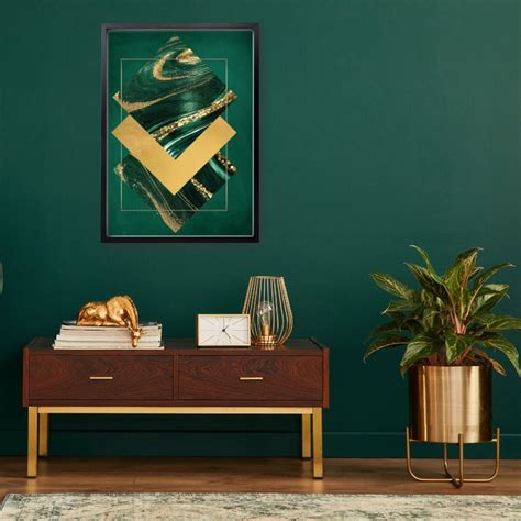 Emerald Green and Gold Geometric Print, Green and Gold Diamond Wall ...