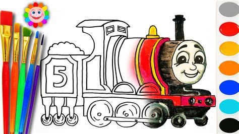 Coloring with Thomas and Fiends How to Draw James the Red Engine Learning Coloring Page - YouTube