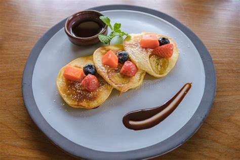 Pancakes with Fruit, Luxury Breakfast in the Morning on a Table, Top View of Breakfast Stock ...