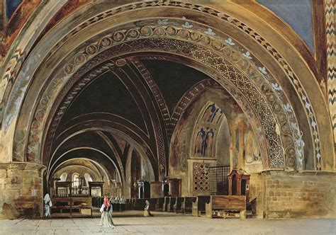 The Interior Of The Lower Basilica Of St. Francis Of Assisi Painting by Thomas Hartley Cromek