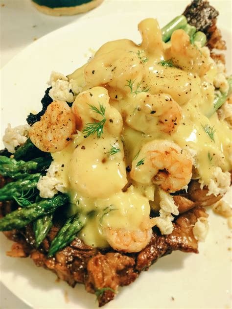 [Homemade] Steak Oscar with cajun shrimp, crab and bearnaise sauce : r/food