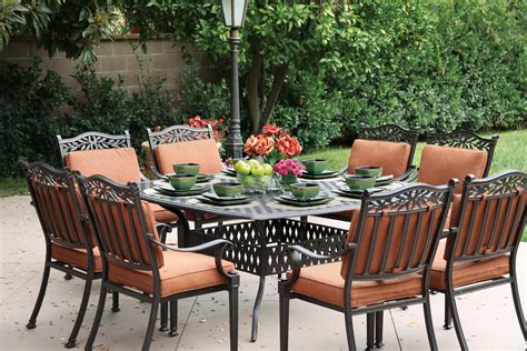 Patio Furniture Dining Set Cast Aluminum 64" Square Table 9pc Charleston