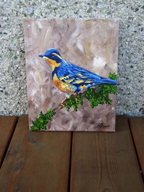 Bird Painting Original Blue and Yellow - Etsy