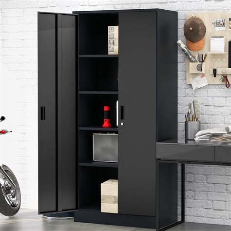 Craft Storage Cabinet With Doors And Shelves, 5-layer Tall Garage File Storage Metal Cabinet ...