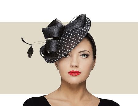 Black Rhinestone Fascinator Hat with Swirl Sinamay Detail