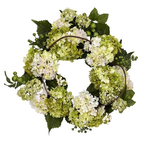 Nearly Natural 22.0 in. H Cream and Green Hydrangea Wreath-4780 - The ...