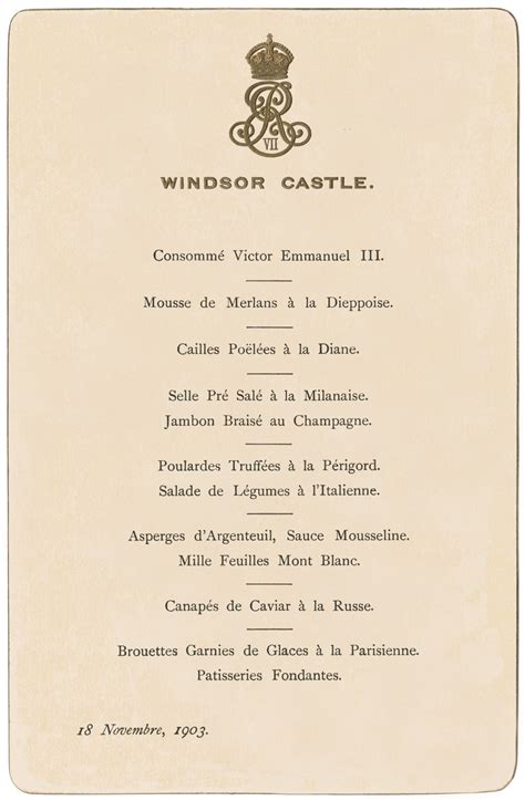 Windsor Castle Lunch November 18 1903 Menu Artwork – Love Menu Art