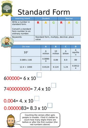 Standard Form Worksheet | Teaching Resources