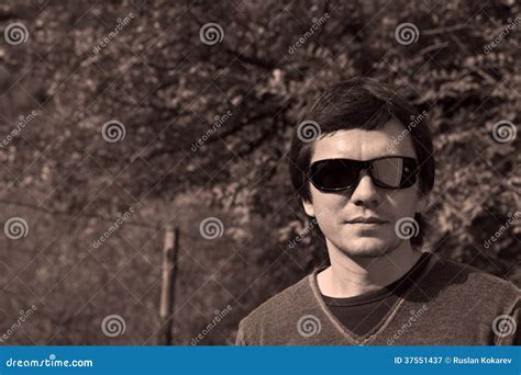 Man in forest resort. stock image. Image of sunglasses - 37551437