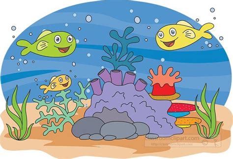 Marine Life Clipart-sea anemone smiling colorful fish swimming under water clip art