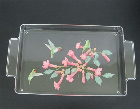 Plastic Serving Tray w Handles Decorative Pink Floral Hummingbirds Large #Unbranded | Plastic ...