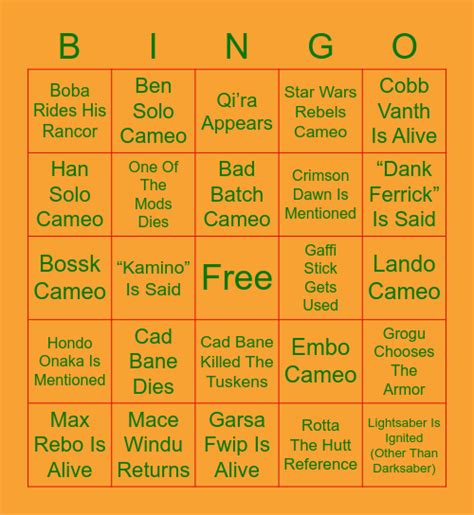 Boba Bingo Card