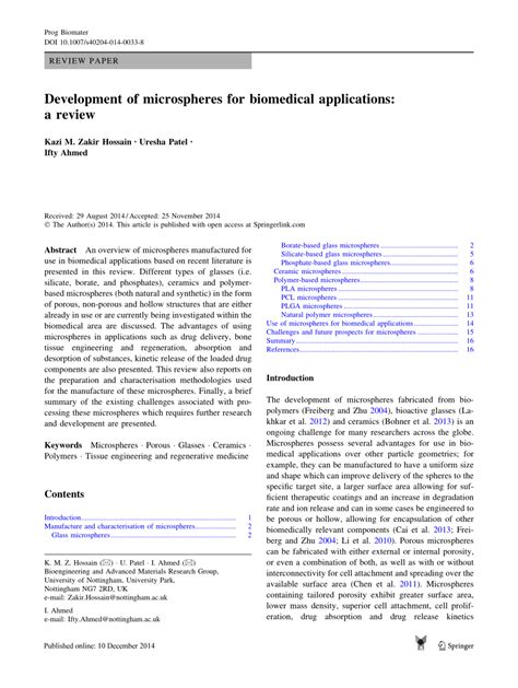 (PDF) Development of microspheres for biomedical applications: A review