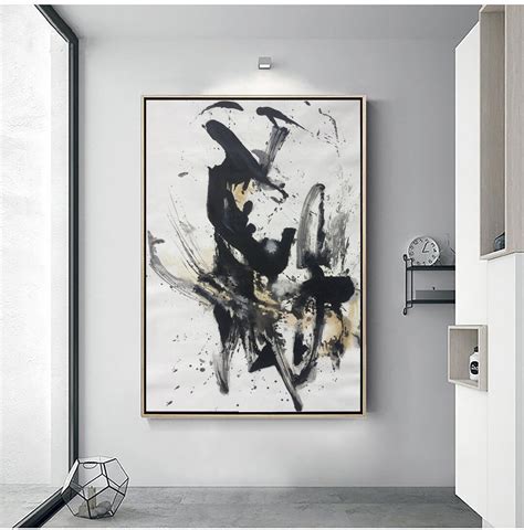 Original Black and White Abstract Painting Minimalist Art - Etsy