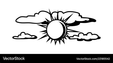 Black white sun and clouds Royalty Free Vector Image