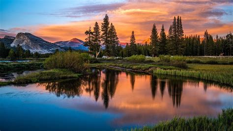 landscape, Sunset, Lake, Trees, Mountains Wallpapers HD / Desktop and Mobile Backgrounds