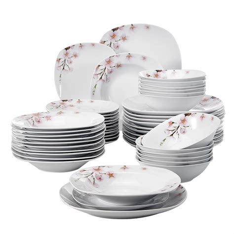 VEWEET 'Annie' 48 pieces Ivory White Porcelain Dinnerware Set Kitchen Tableware Set with Bowls ...