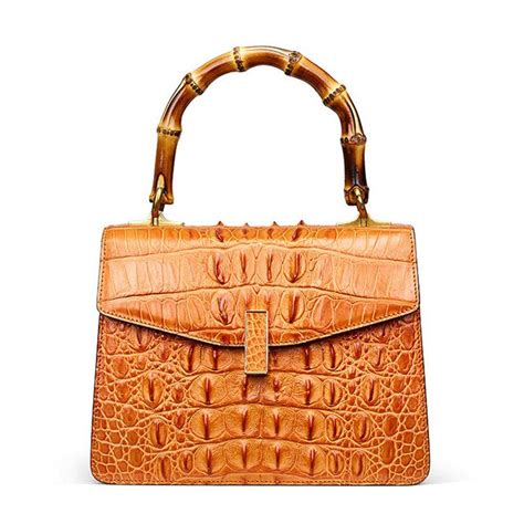 Crocodile Skin Shoulder Bag Crossbody Bag Handbag with Bamboo Handle | Bags, Leather handbags ...