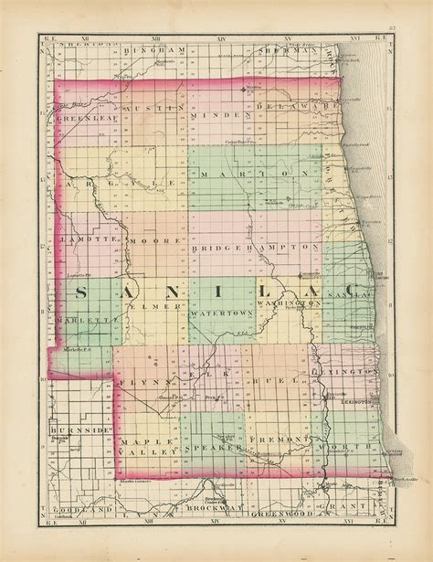 SANILAC COUNTY, Michigan 1873 Map - Replica or Genuine Original