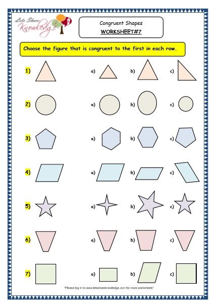 Grade 3 Maths Worksheets: (14.5 Geometry: Congruent Shapes) - Lets Share Knowledge