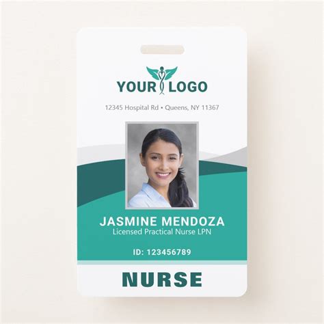 Business logo template teal employee photo name id badge – Artofit