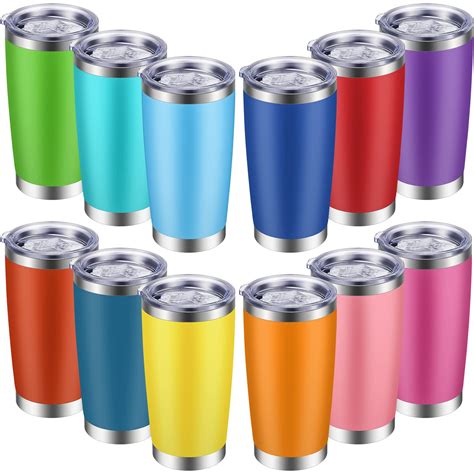 12 Pieces 20oz Stainless Steel Tumbler Set with Lid Double Wall Vacuum ...