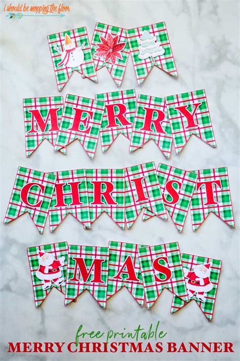 Free Merry Christmas Banner Printable in Watercolor Plaid