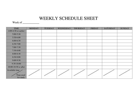 Schedule Sheet Printable