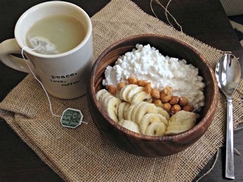 Breakfast - cottage cheese, nuts, banana and tea via A Lady Goes West - A Lady Goes West