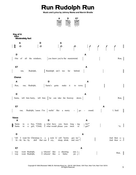 Run Rudolph Run Sheet Music | Johnny Marks | Guitar Lead Sheet