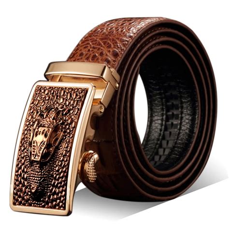 Crocodile leather texture belt man leather belt Automatic buckle ...