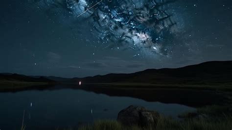 Premium AI Image | A night sky with stars and a lake