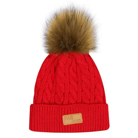 2018 Winter Hats For Kids Wool Knitted Children Pom Pom Hat Warm Caps Baby Boys Girls Faux Fur ...