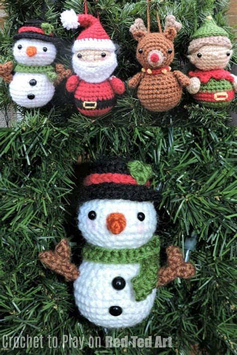 Snowman Crochet Ornament Pattern - Red Ted Art - Kids Crafts