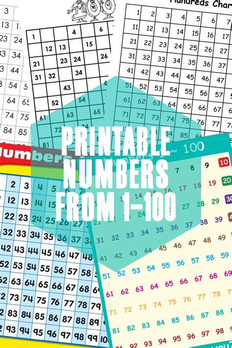the printable numbers from 1 to 100
