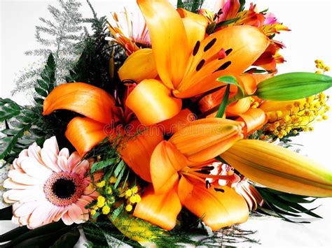 Orange Bouquet of Flowers Lily Stock Image - Image of horizontally ...