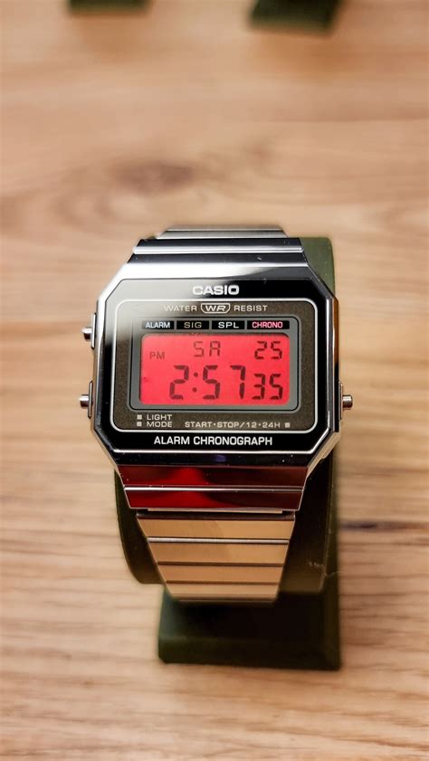 Custom Casio A700 Mod Red Screen Digital Silver Watch Valentines Gift for Her Thinner Than Casio ...