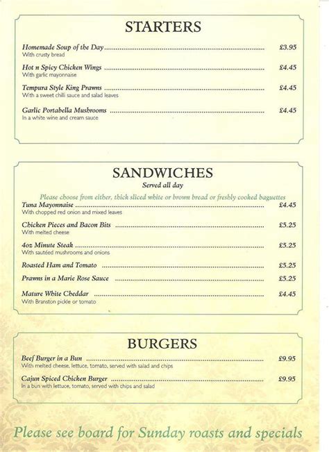 Menu at The Duke of Cumberland pub & bar, Kendal